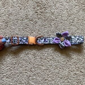 New Floral Dog Large Adjustable Collar With Adorable Purple Bow